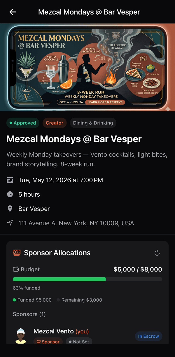 Proposal thread between a bartender and a venue planning a pop-up